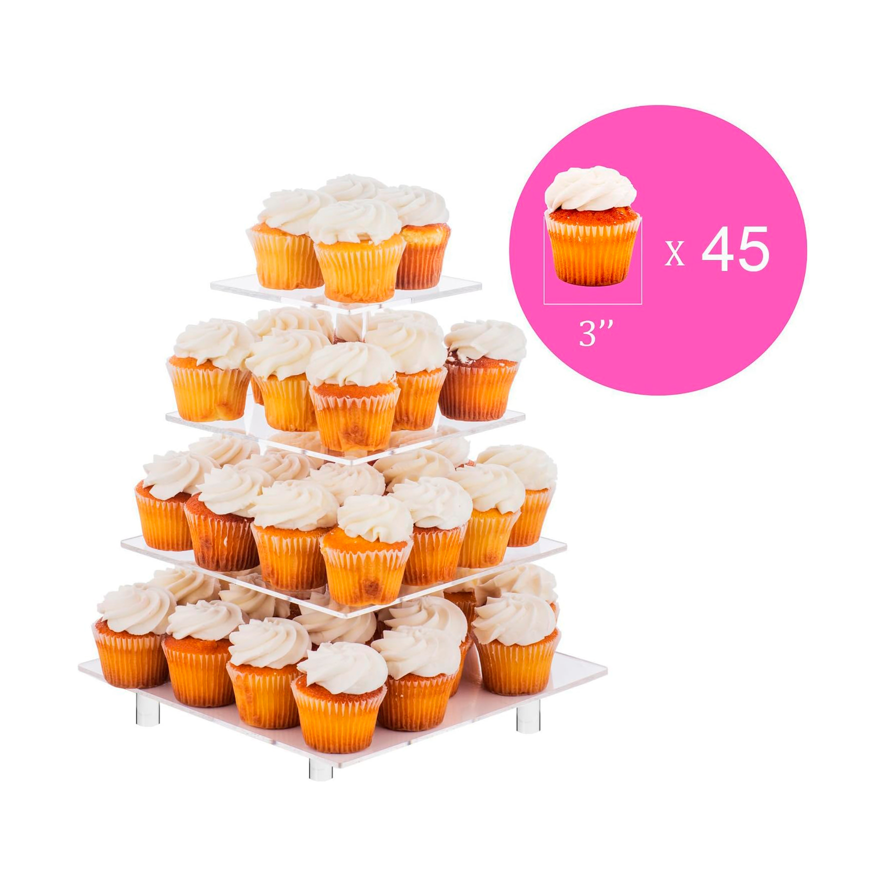 Jusalpha® Soporte grande de torre para cupcakes de acrílico cuadrado de 4 niveles para postre